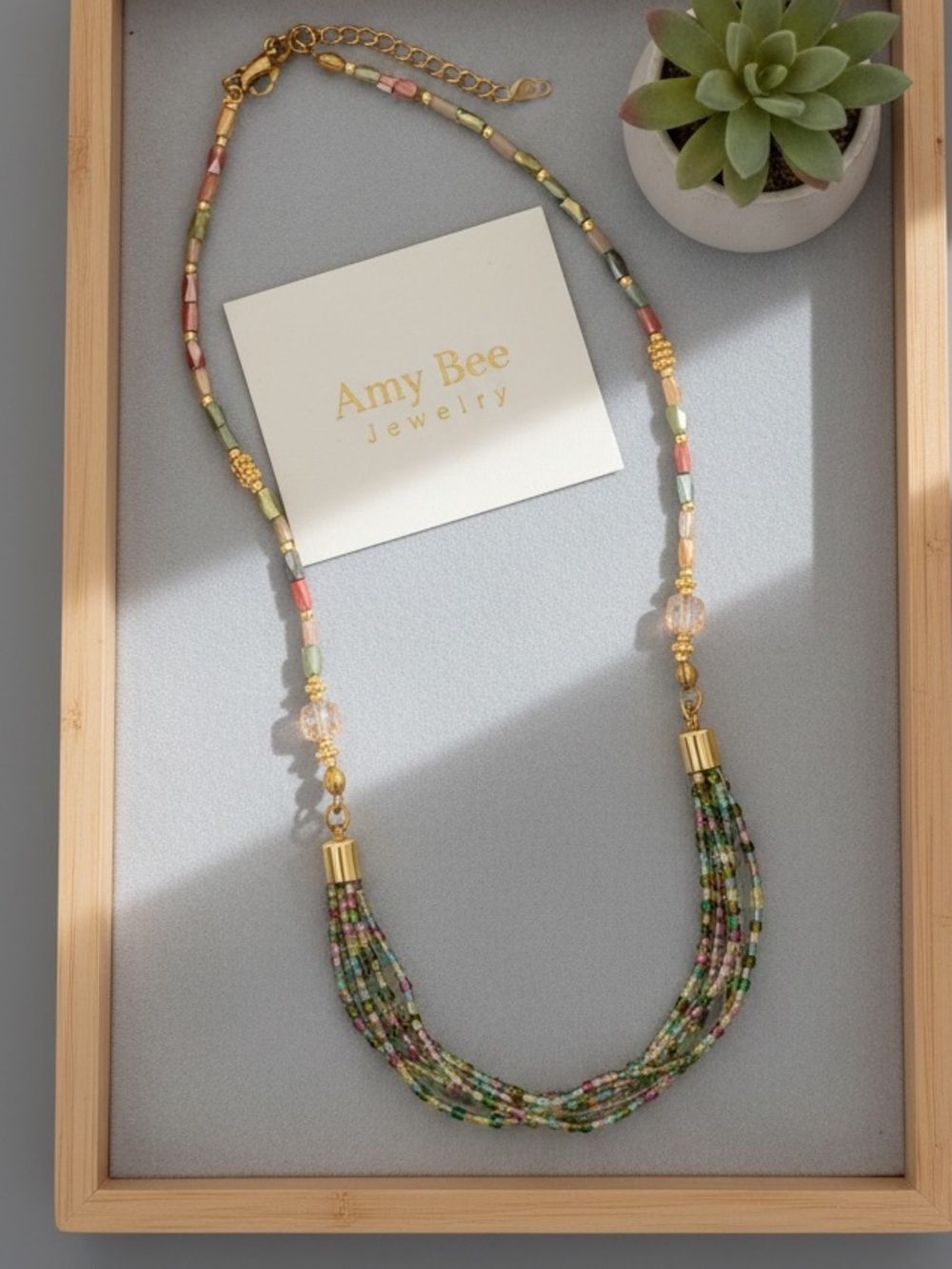 Gold Plated Multi-Strand Multicoloured Beaded Necklace. New. - Picture 3 of 7